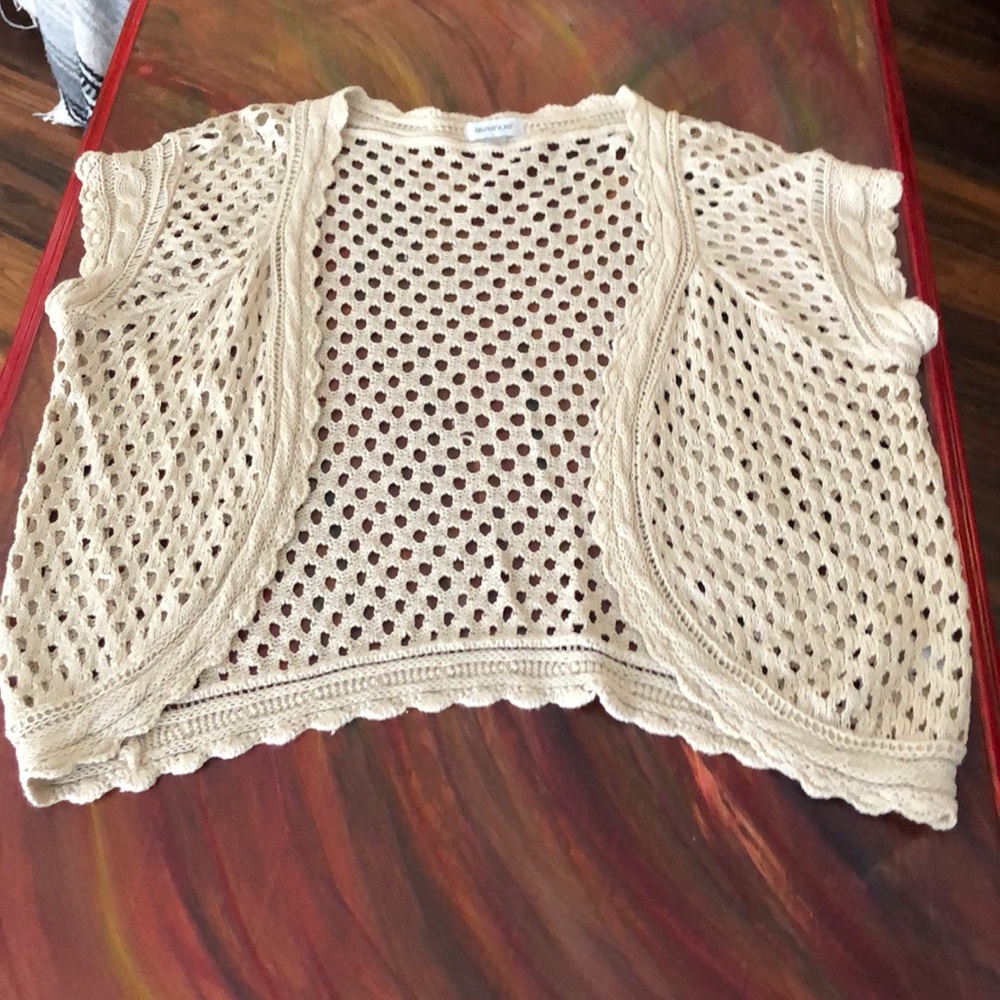 Tan Knit Cardigan Sweater.